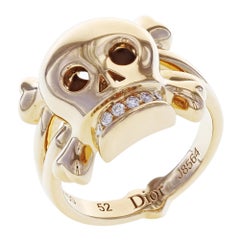 Dior 18 Karat Rose Gold Diamond Skull Ring 0.08 Carat