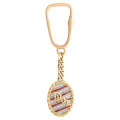 Dior 18K Yellow and Rose Gold 1.00 Ct Diamond and Ruby Keychain