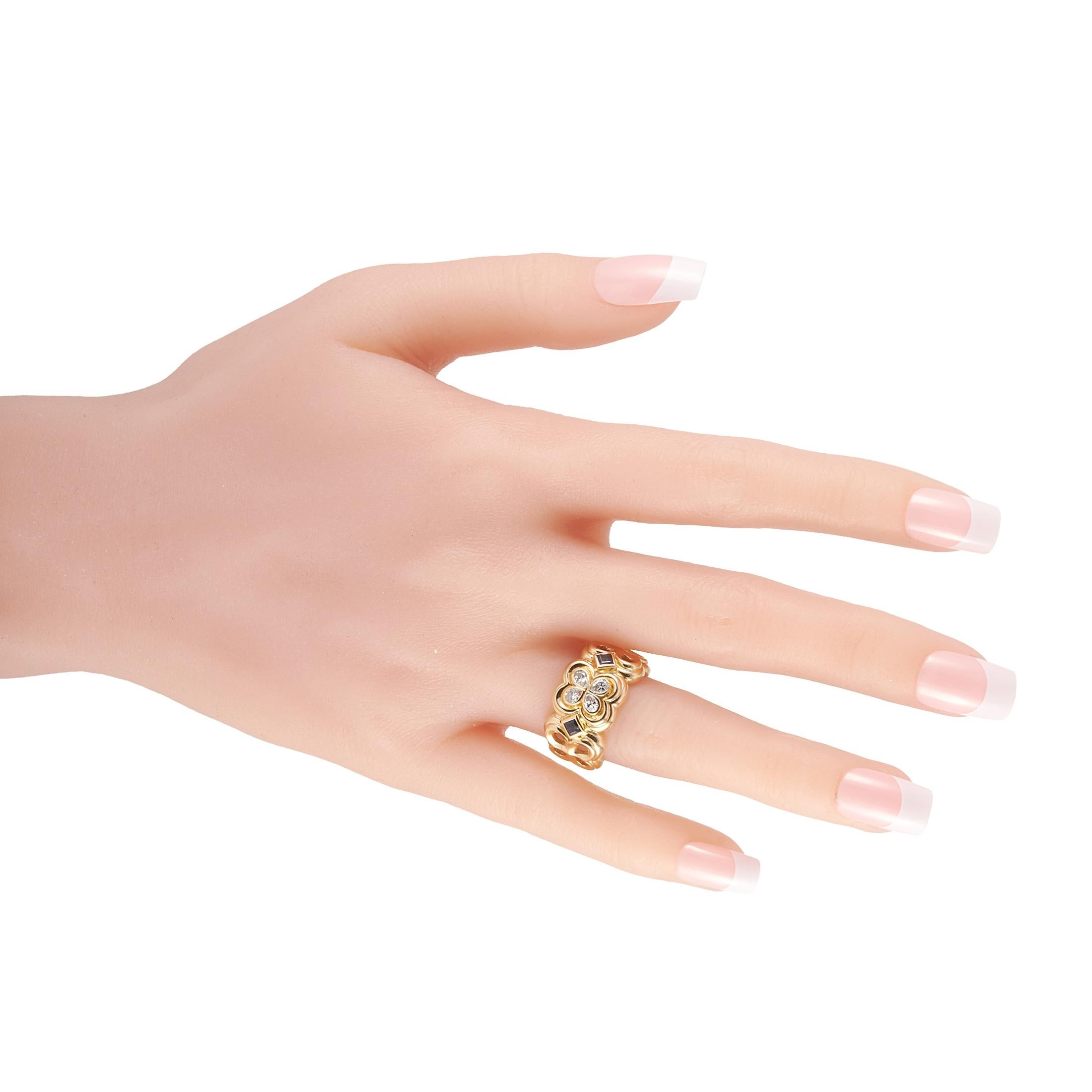 Round Cut Dior 18 Karat Yellow Gold 0.50 Carat Diamond and Sapphire Ring