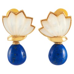Dior 18K Yellow Gold Mother of Pearl and Lapis Drop Earrings
