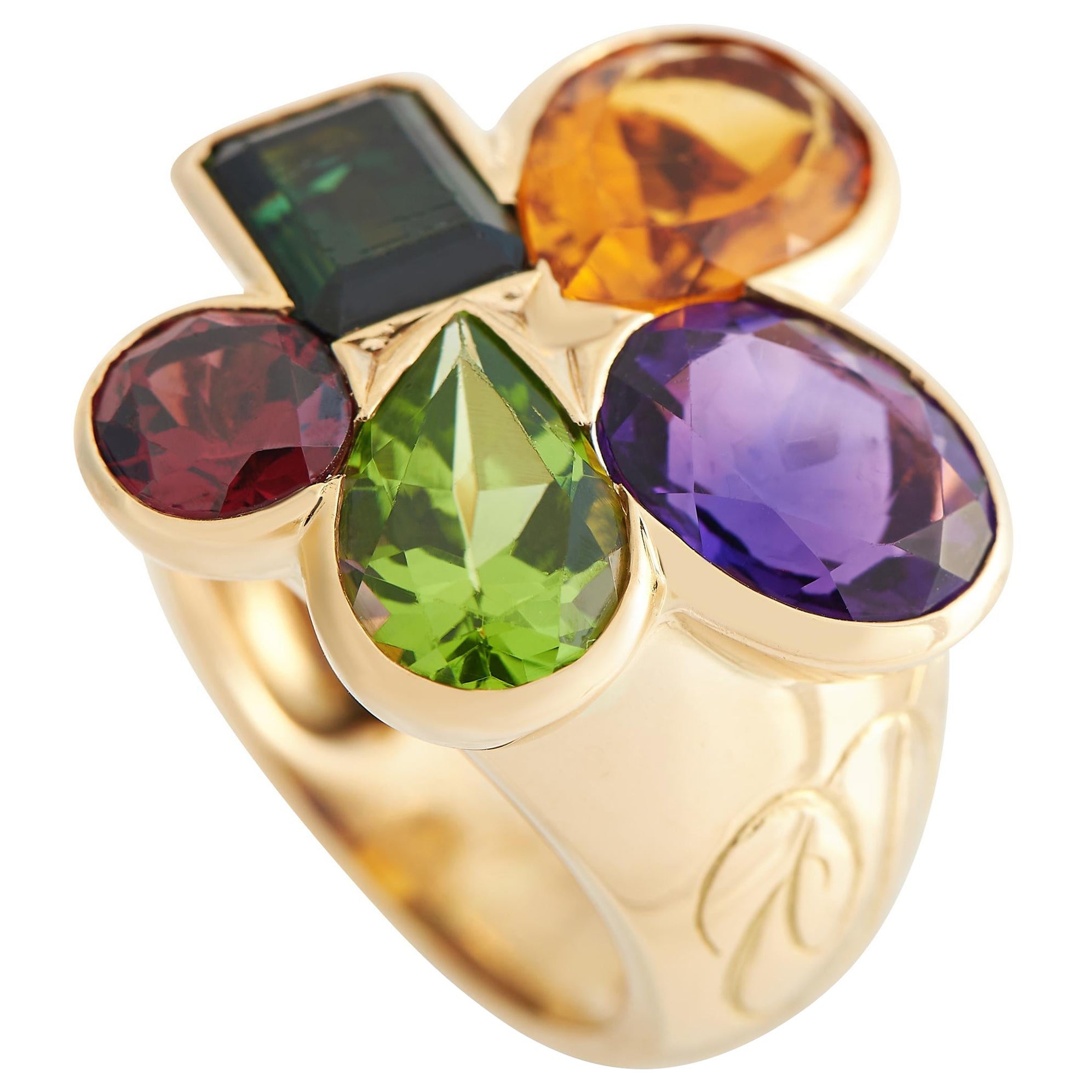 18 Karat Gelbgold Multicolor-Cocktailring mit Edelsteinen von Dior