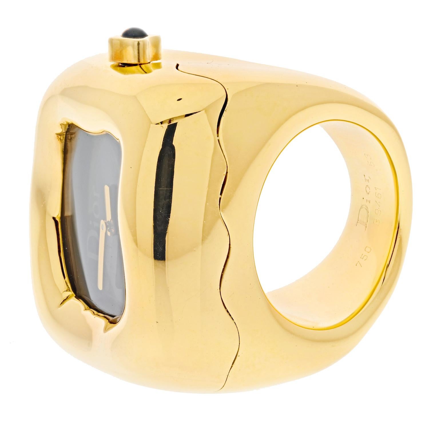 Dior 18K Yellow Gold Nougat Watch Cocktail Fashion Ring 8