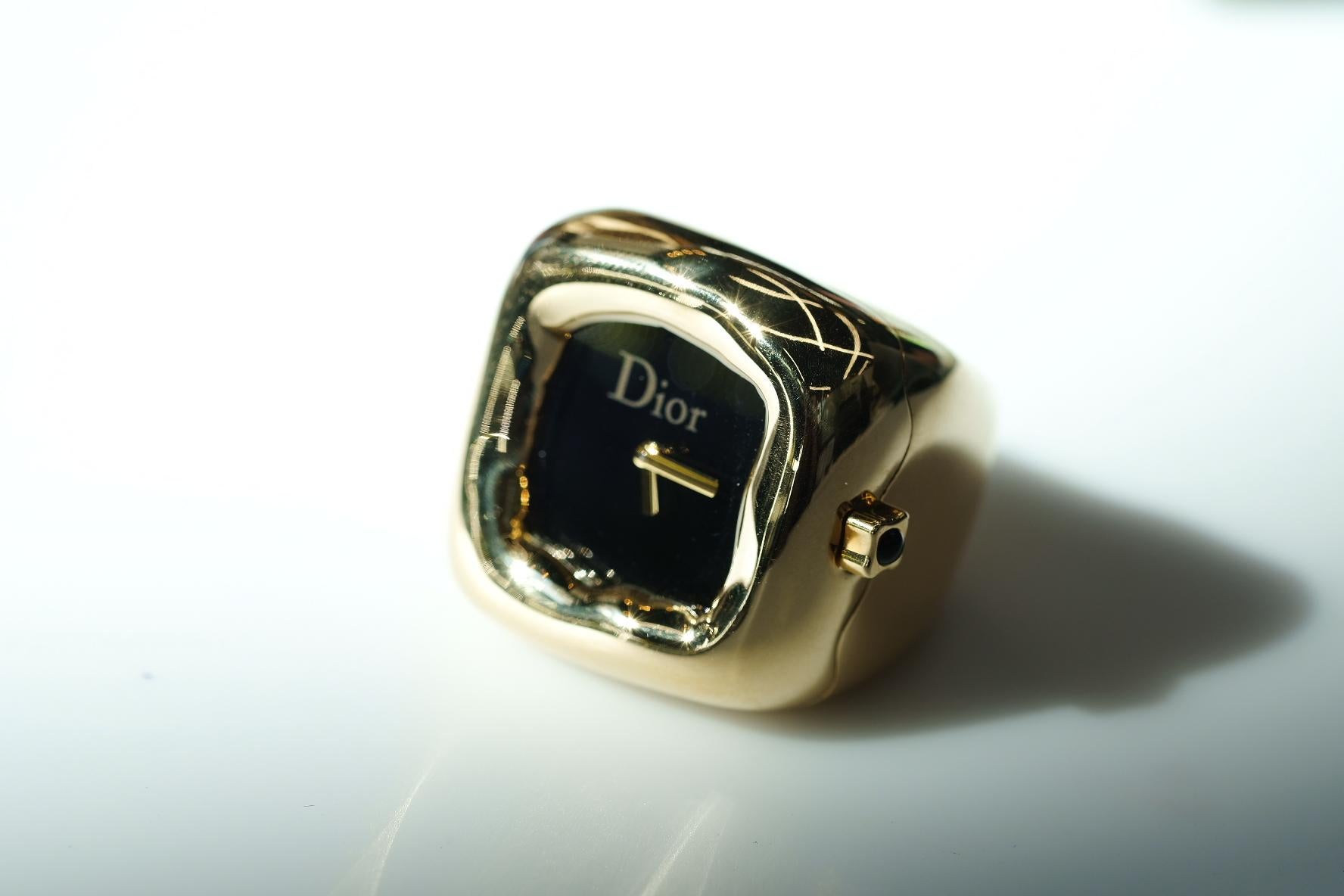 Modern Dior 18K Yellow Gold Nougat Watch Cocktail Fashion Ring