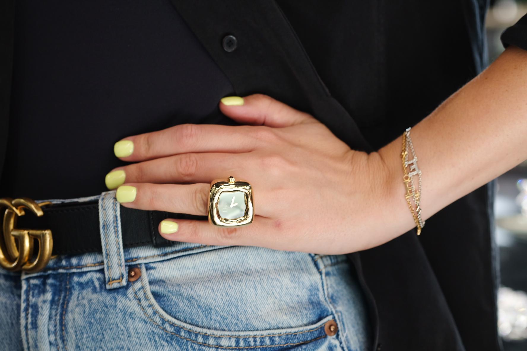 Dior 18K Yellow Gold Nougat Watch Cocktail Fashion Ring 1