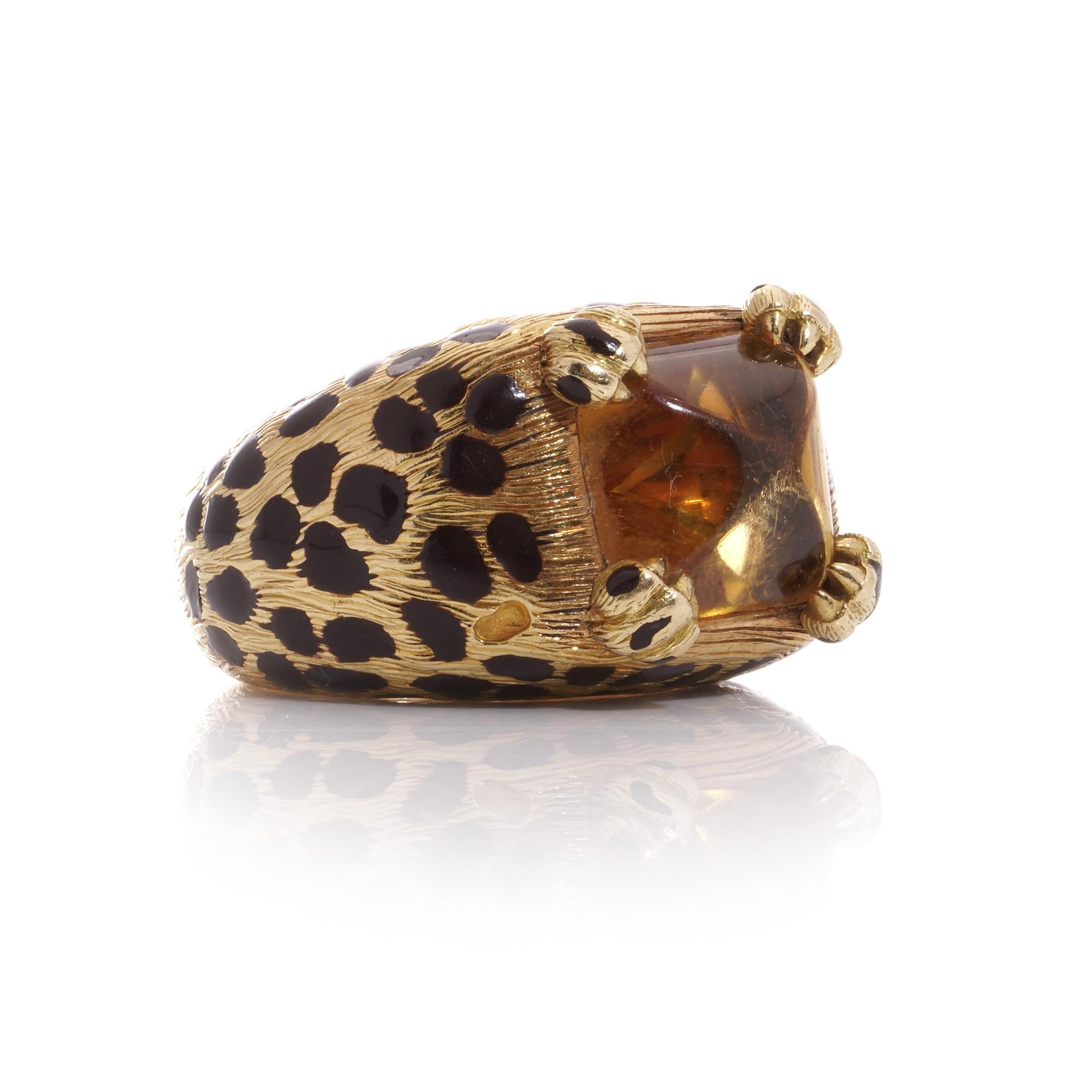 Women's Dior 18kt gold citrine and enamel Leopard design dome cocktail ring  For Sale