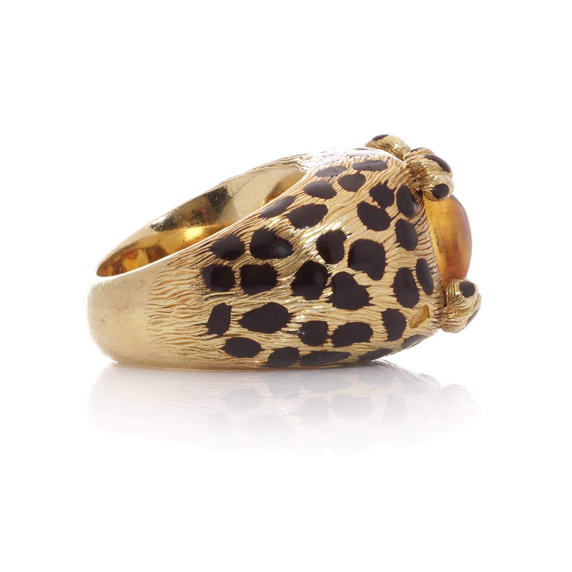 Dior 18kt gold citrine and enamel Leopard design dome cocktail ring  For Sale 1