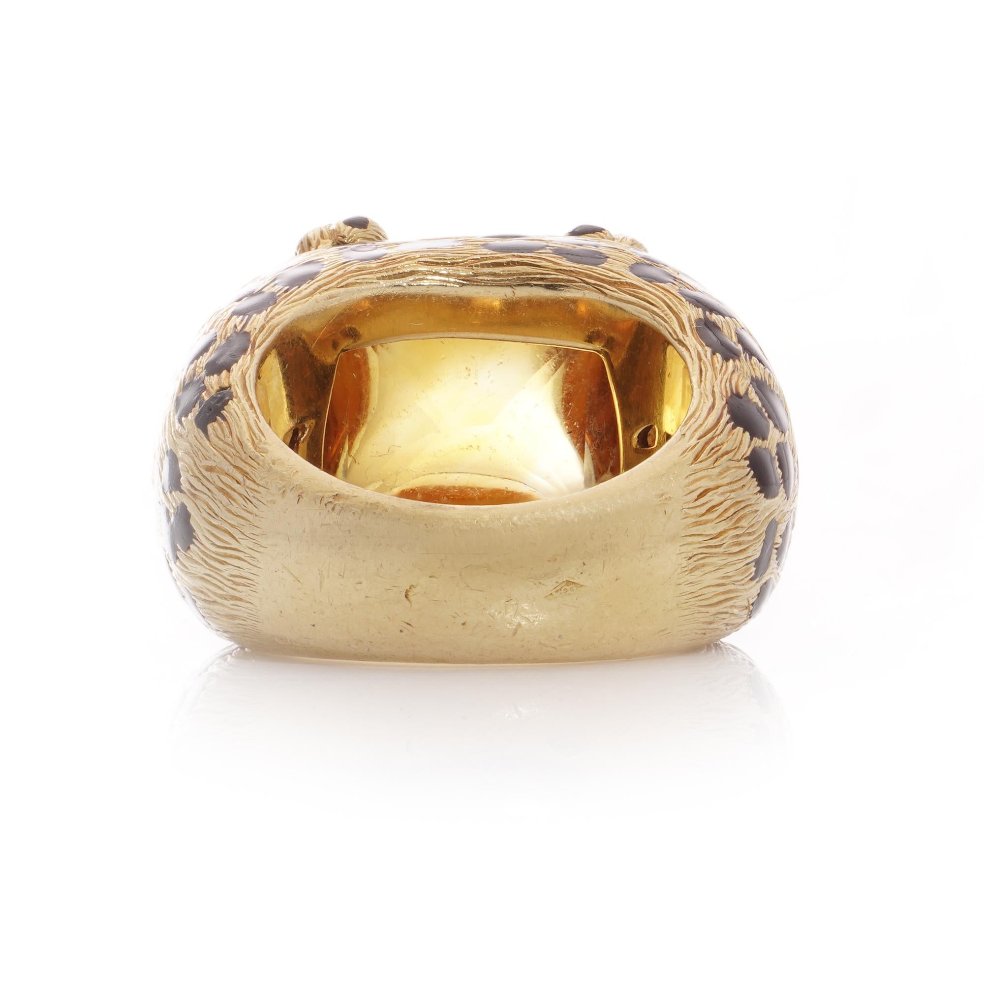 Dior 18kt gold citrine and enamel Leopard design dome cocktail ring  For Sale 2