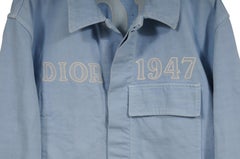 Dior 1947 Logo Denim Jacket 48 Medium Light Blue White Cotton Pocket Jean Coat
