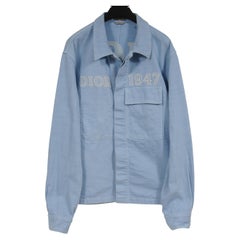 Dior 1947 Logo Chaqueta vaquera 48 Medio Azul Claro Blanco Algodón Bolsillo Jean Abrigo