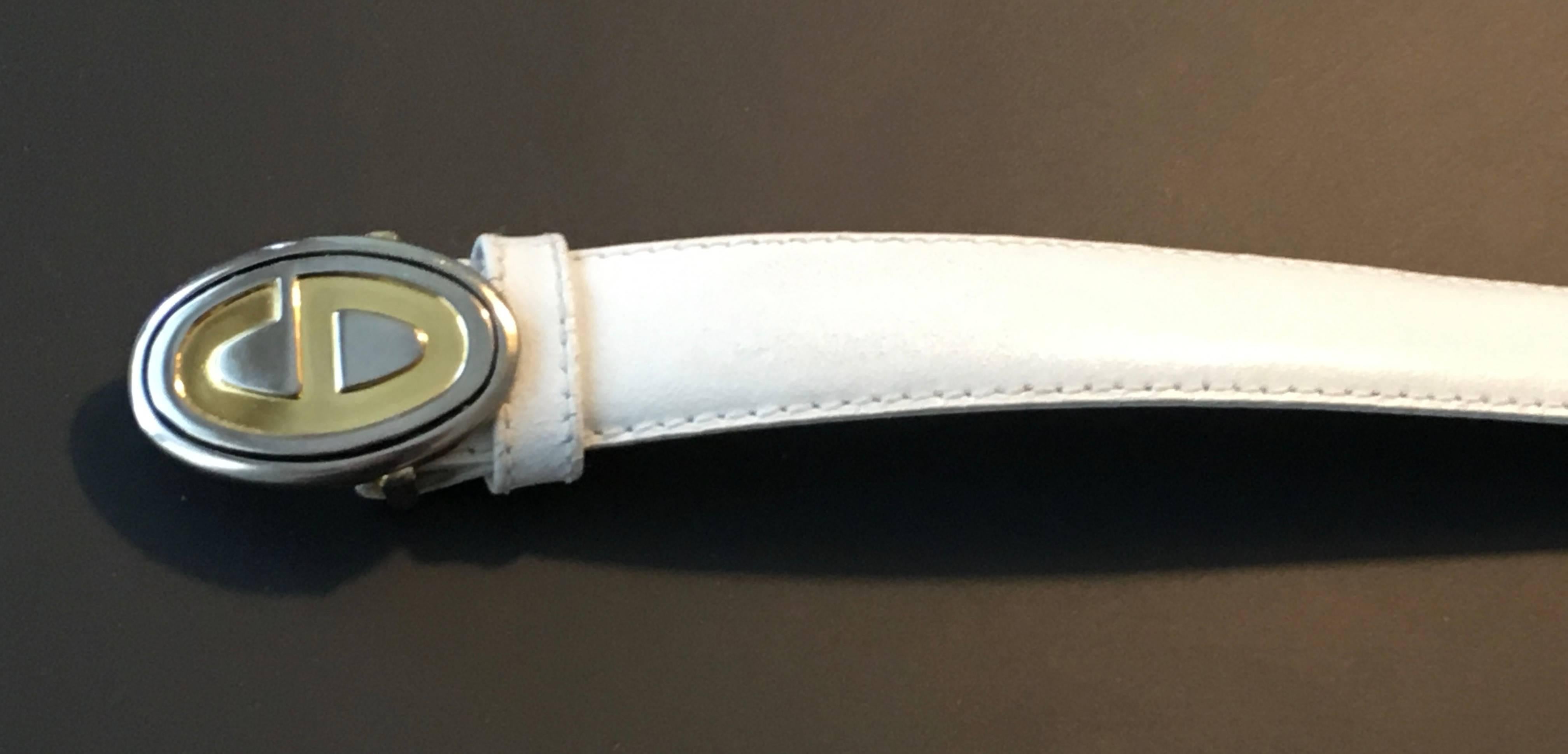 Dior Logo Buckle with White Leather Strap, 1980s   For Sale 5