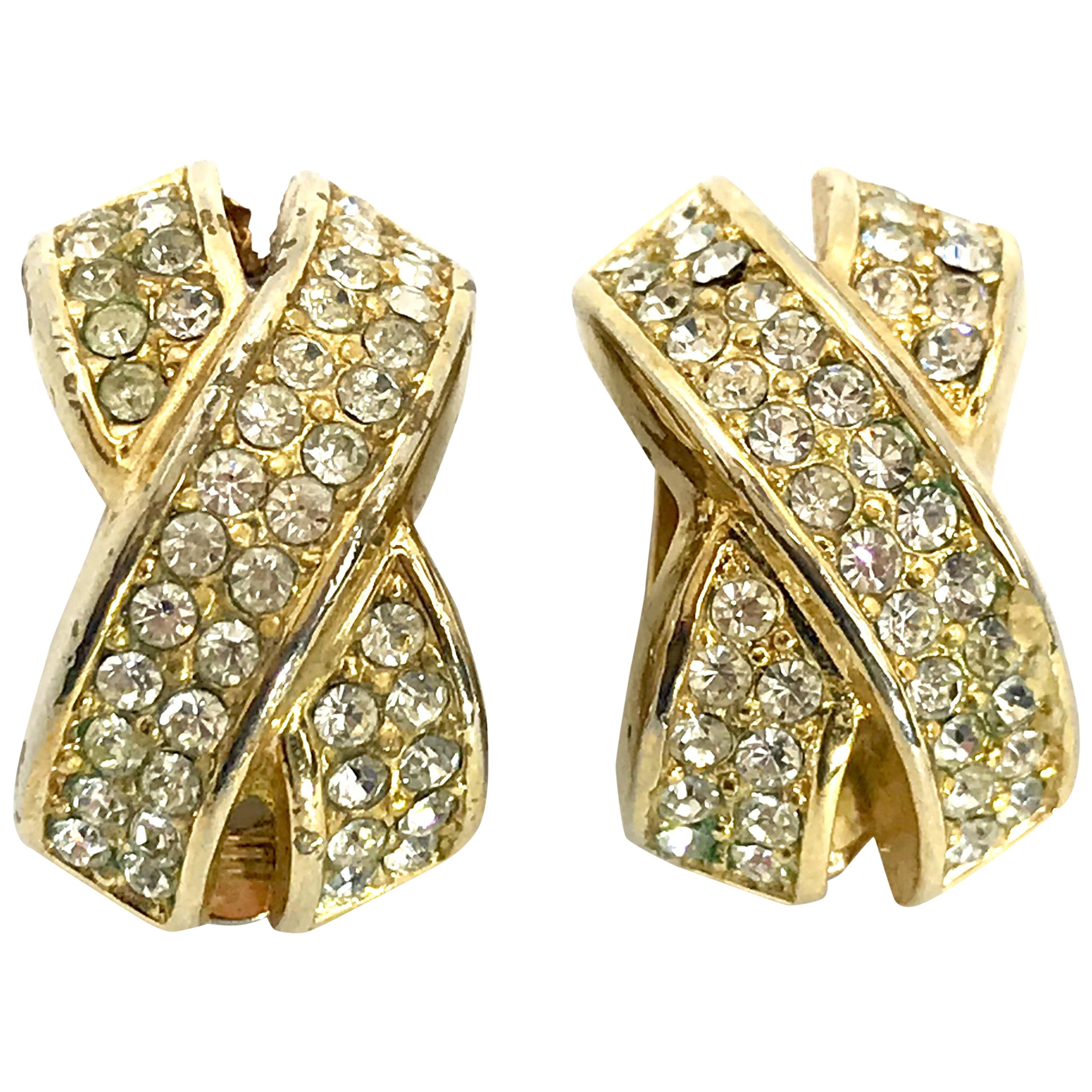Dior 1980s Vintage Crystal Clip On Statement Earrings.