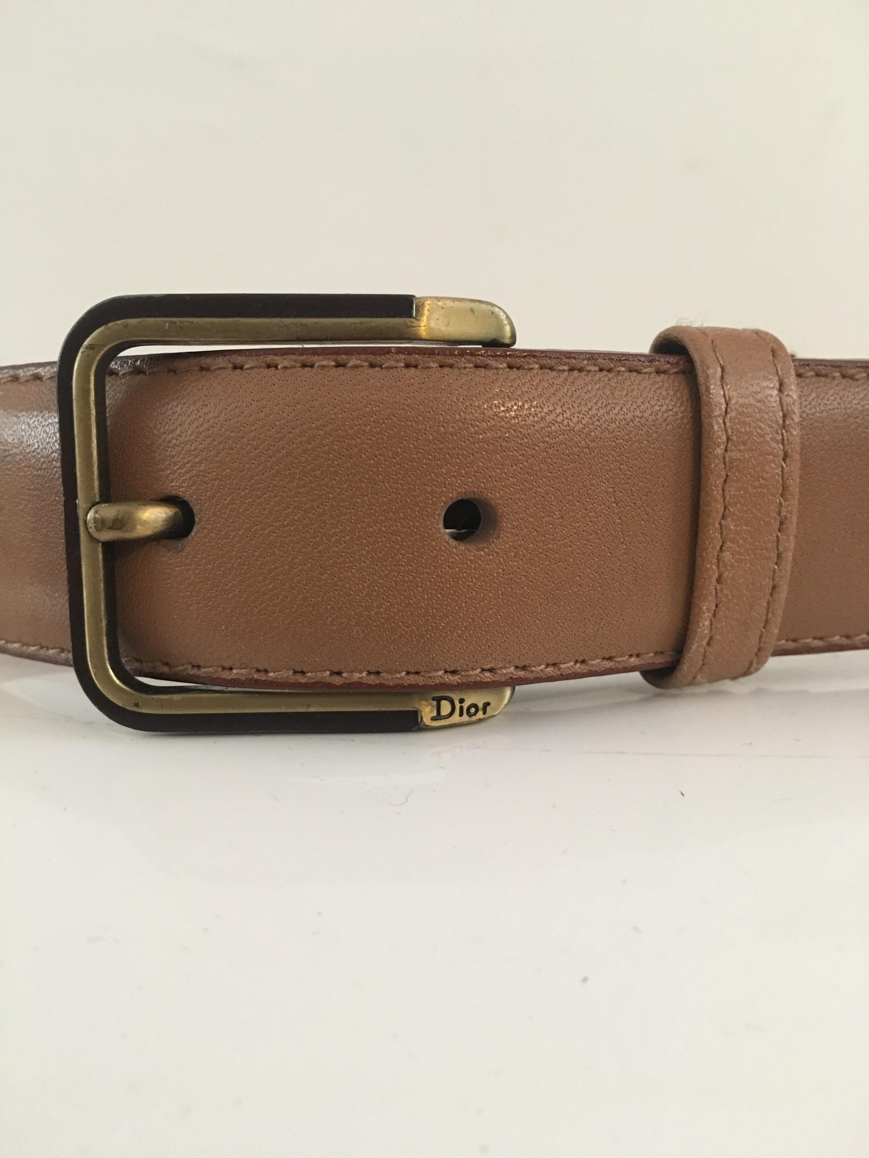 Brown Dior  1990sTan Leather Belt Size 2, 4 & 6. For Sale