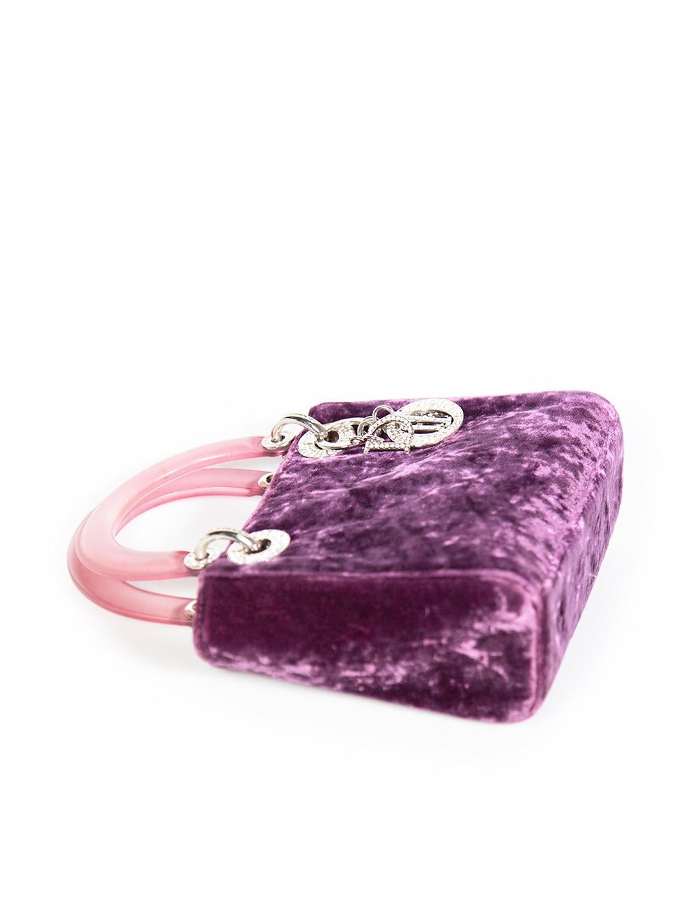 Dior 1997 Purple Velvet Lady Dior Small Handbag 4