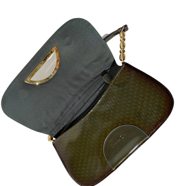 Dior 2000s Malice Brown Khaki Monogram Patent Leather Bag For Sale 3