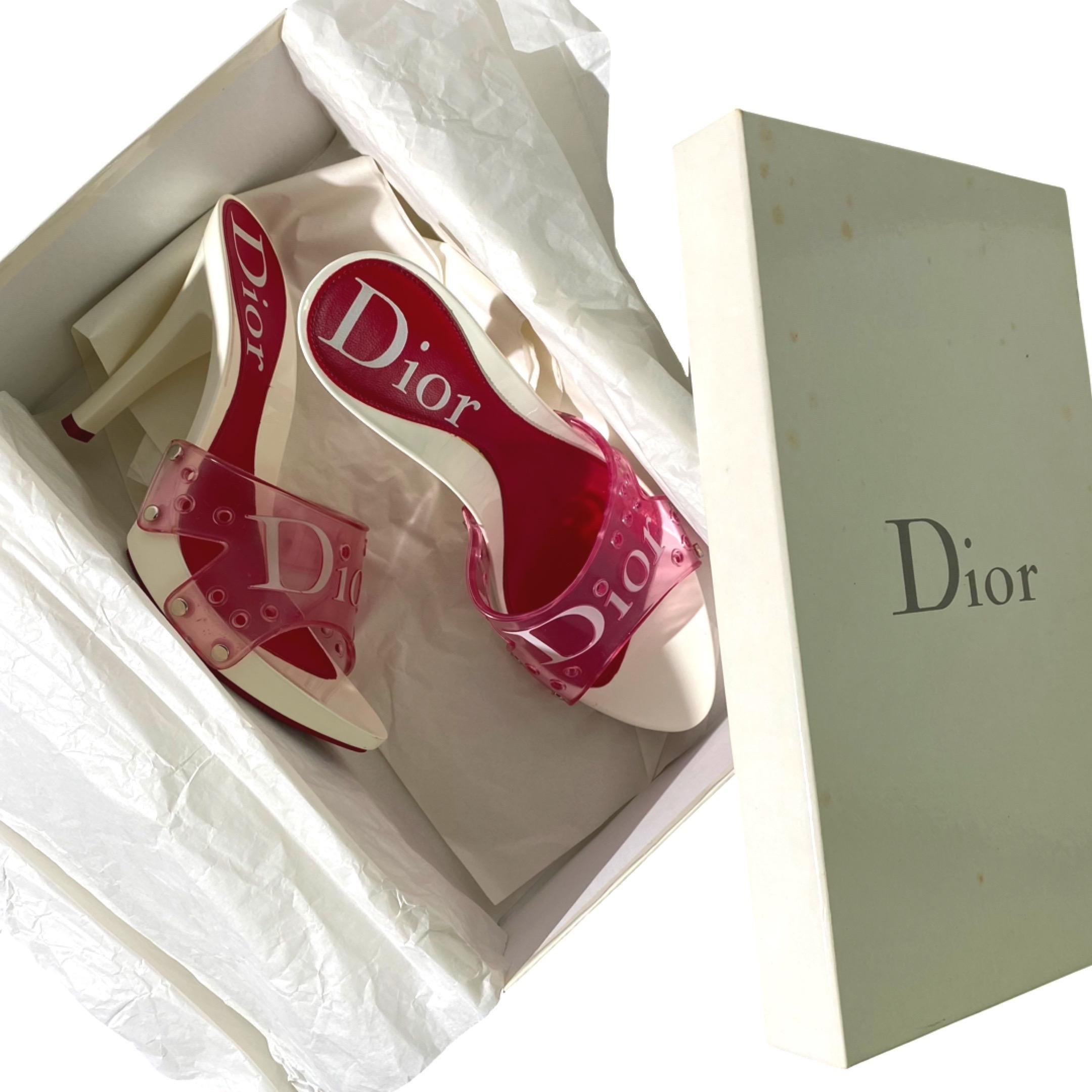 Dior 2004 Spring Jelly Pink Platform Sandals

Brand : Dior
Designer : John Galliano
Condition Rank : 8/10 (Some signs of wear)
Size : 35.5 (US 5)
Heel Height : 4