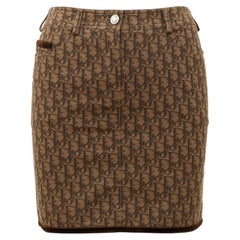 Dior 2005 Galliano Brown Logo Monogram Oblique Trotter Diorissimo Mini Skirt