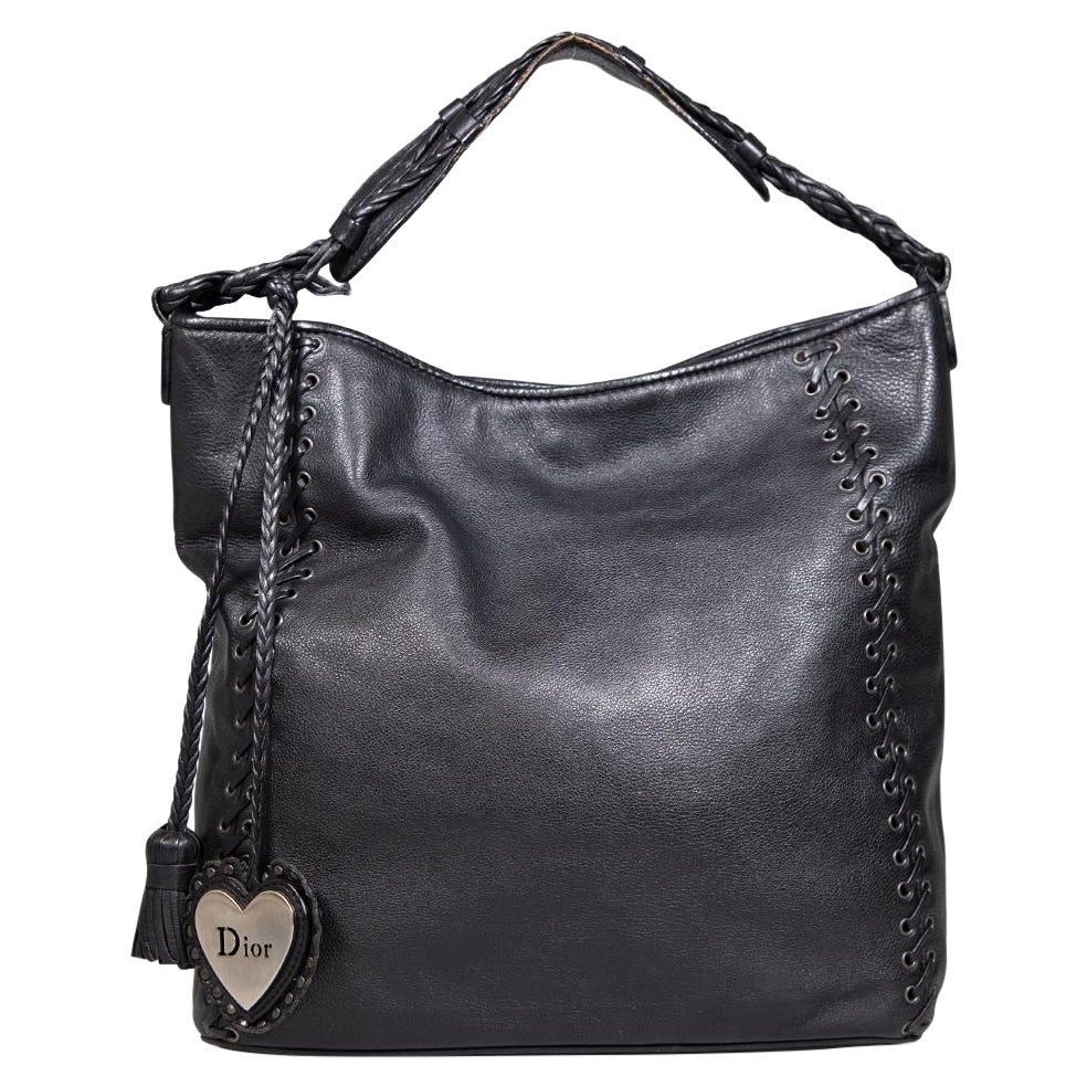 Dior 2007 Black Leather Ethnic Grommet Hobo