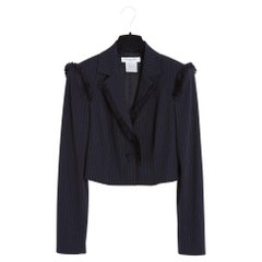 Dior 2008 John Galliano Weste FR38 Nadelstreifen Fransen Cropped Jacke Blazer UK10 U