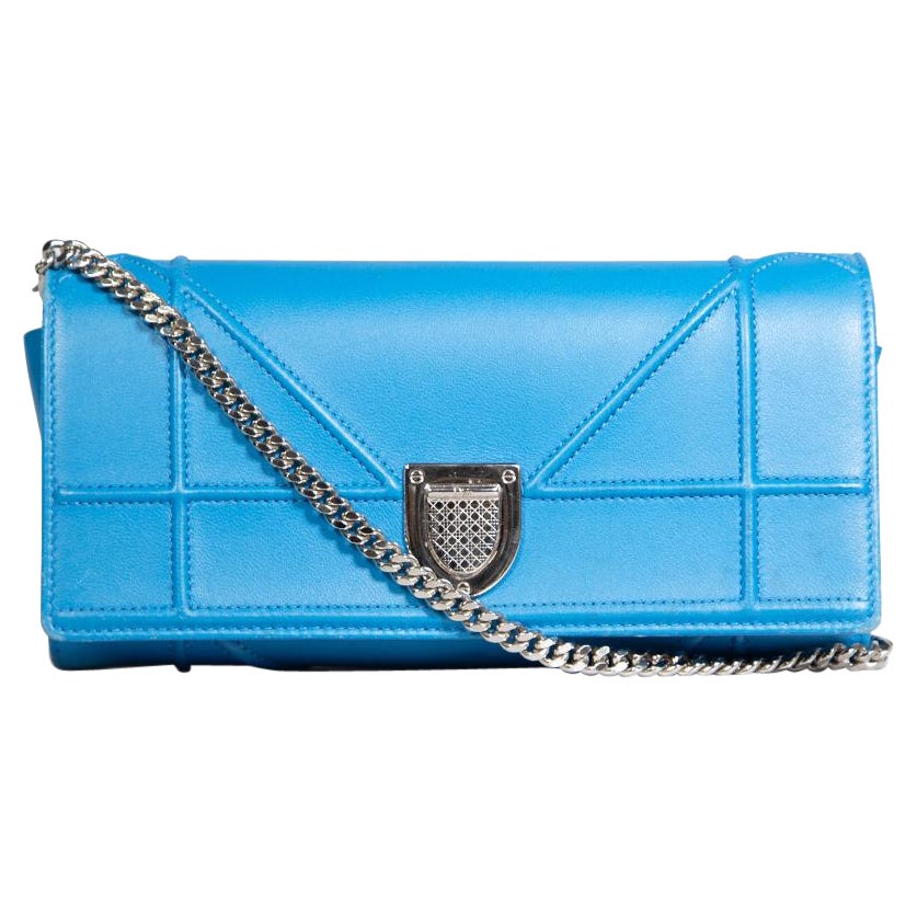 Dior 2011 Blue Leather Diorama Wallet on Chain