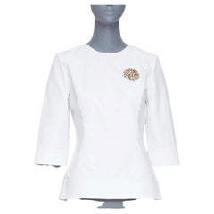 DIOR 2013 gold rhinestone embellished badge cotton blend peplum top FR38 M
