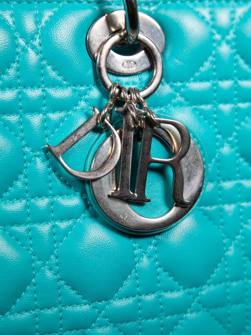 Dior 2014 Turquoise Lambskin Large Lady Dior For Sale 1