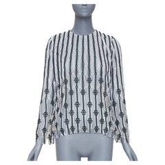 DIOR 2016 black white striped floral embroidered lace fringe blouse top FR36 S