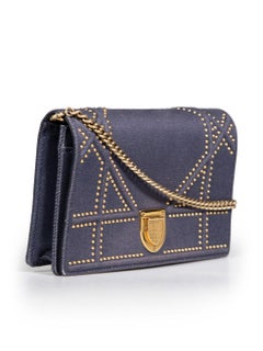 Dior 2017 Blue Denim Stud Diorama Wallet On Chain