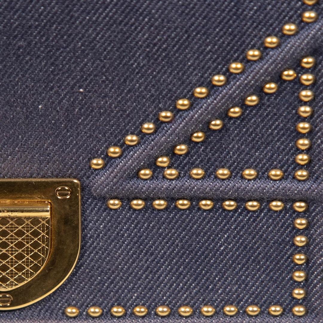 Women's Dior 2017 Blue Denim Stud Diorama Wallet On Chain