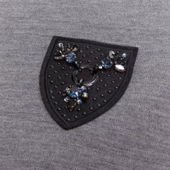DIOR 2017 grey wool blend black crystal embellished crest sweatshirt FR34 XS
