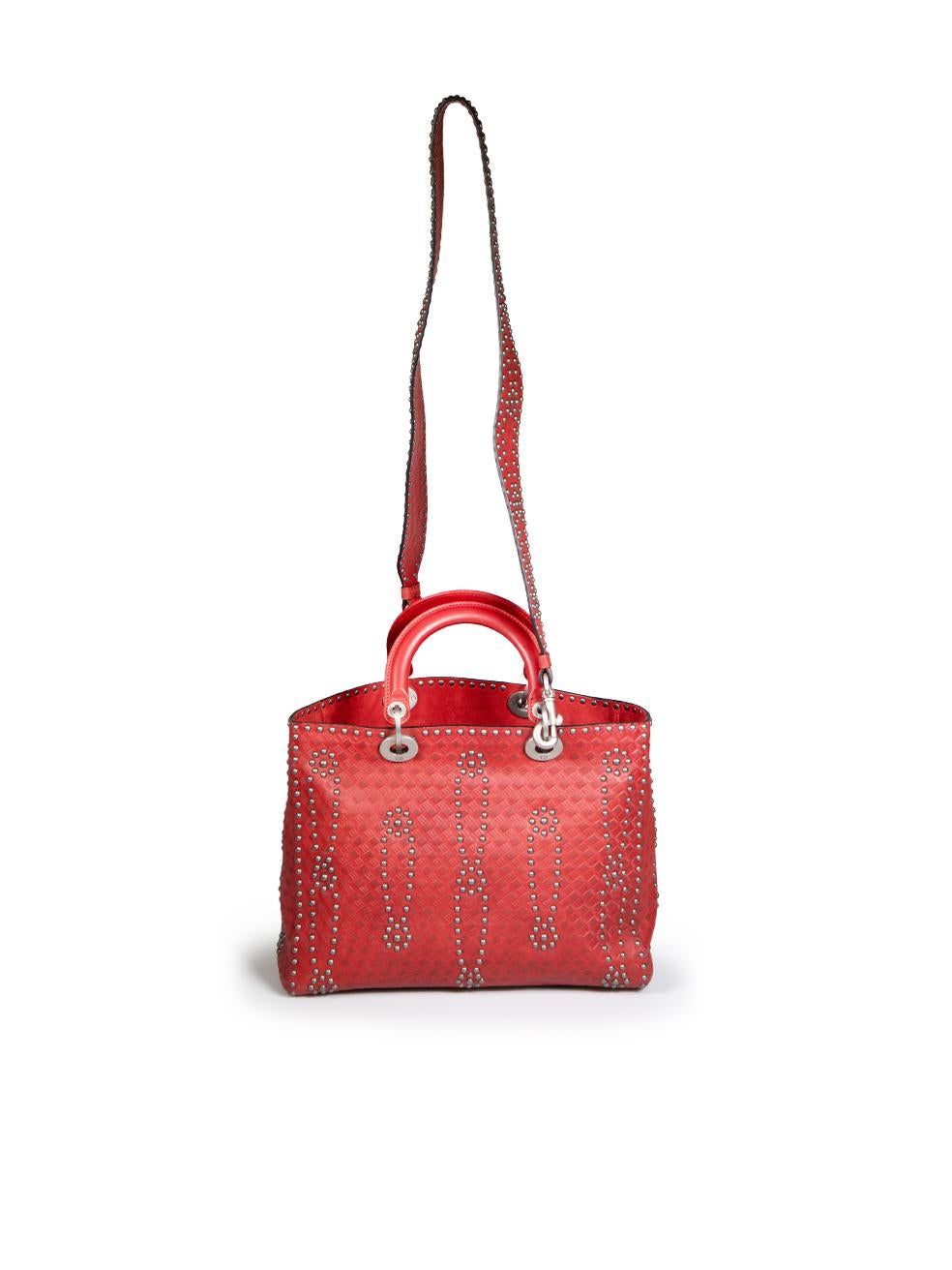 Dior 2017 Red Leather Studded Lady Dior Tote In Good Condition In London, GB