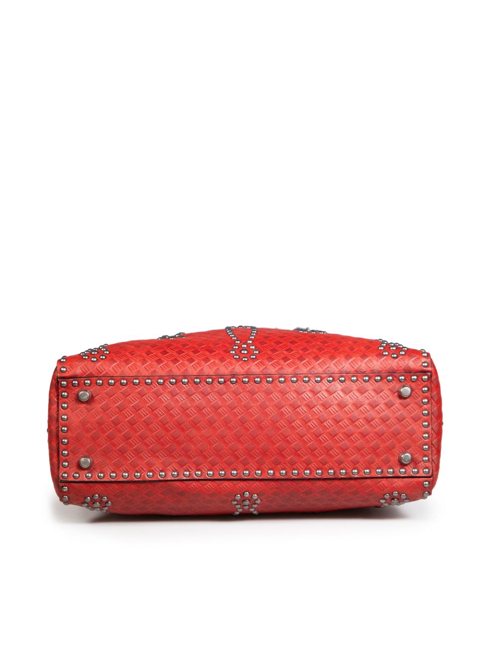 Women's Dior 2017 Red Leather Studded Lady Dior Tote