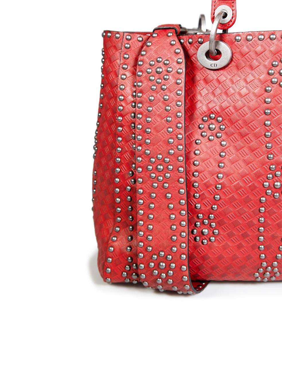 Dior 2017 Red Leather Studded Lady Dior Tote 2