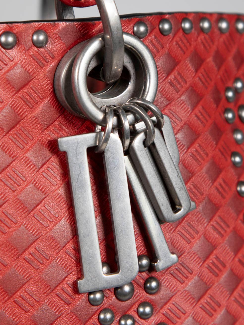 Dior 2017 Red Leather Studded Lady Dior Tote 4