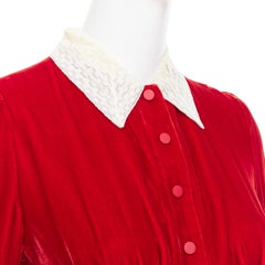 DIOR 2017 Runway red crushed velvet cream lace trim pleated dress FR34 XS