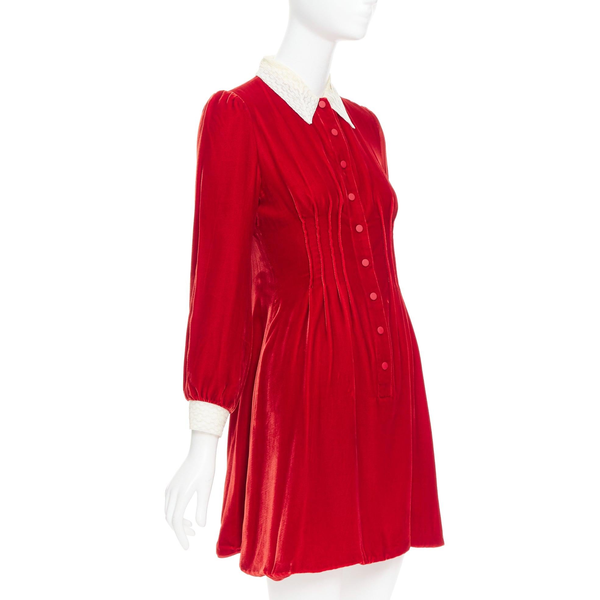 Rosso DIOR 2017 Abito plissettato in velluto schiacciato rosso crema FR34 XS in vendita