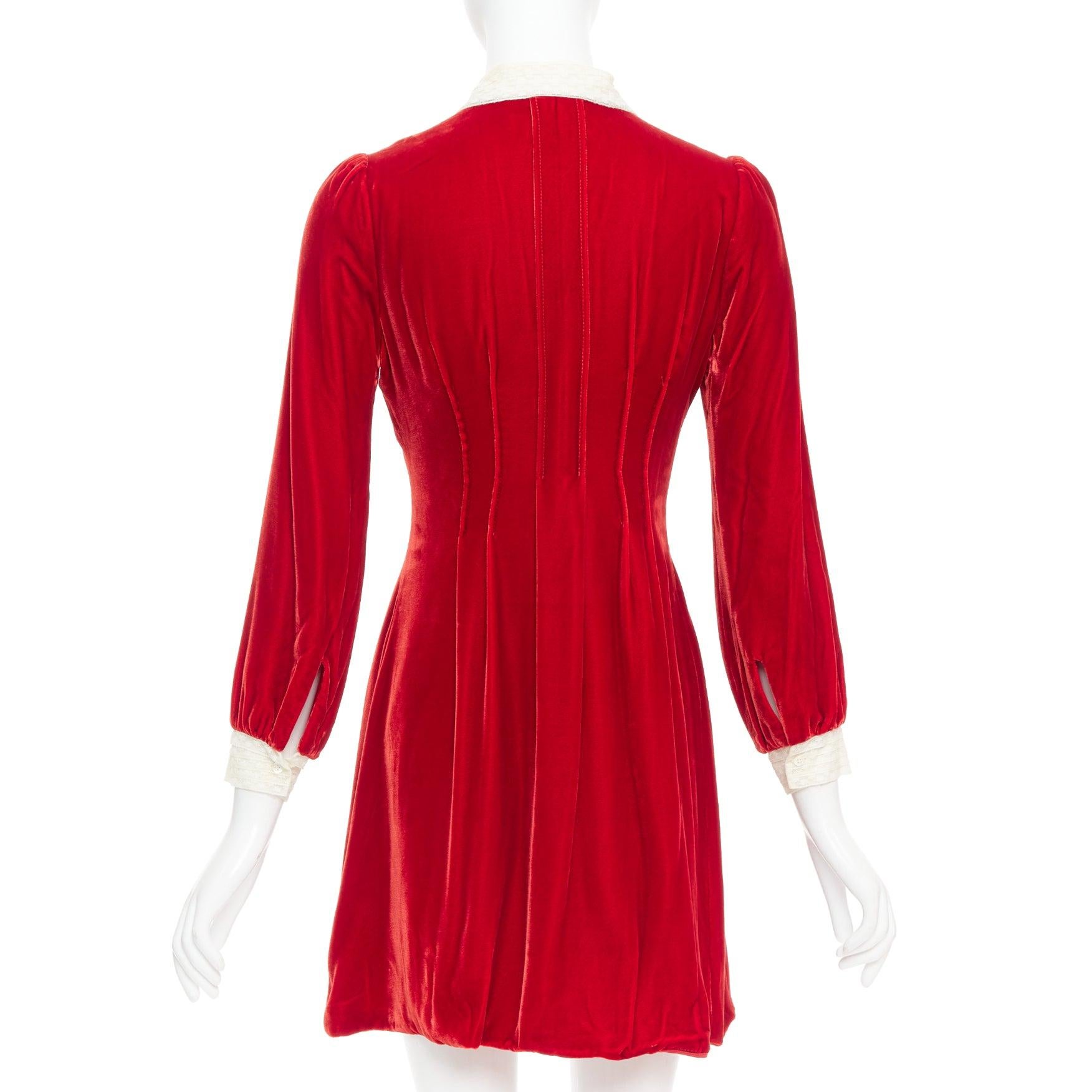 Donna DIOR 2017 Abito plissettato in velluto schiacciato rosso crema FR34 XS in vendita
