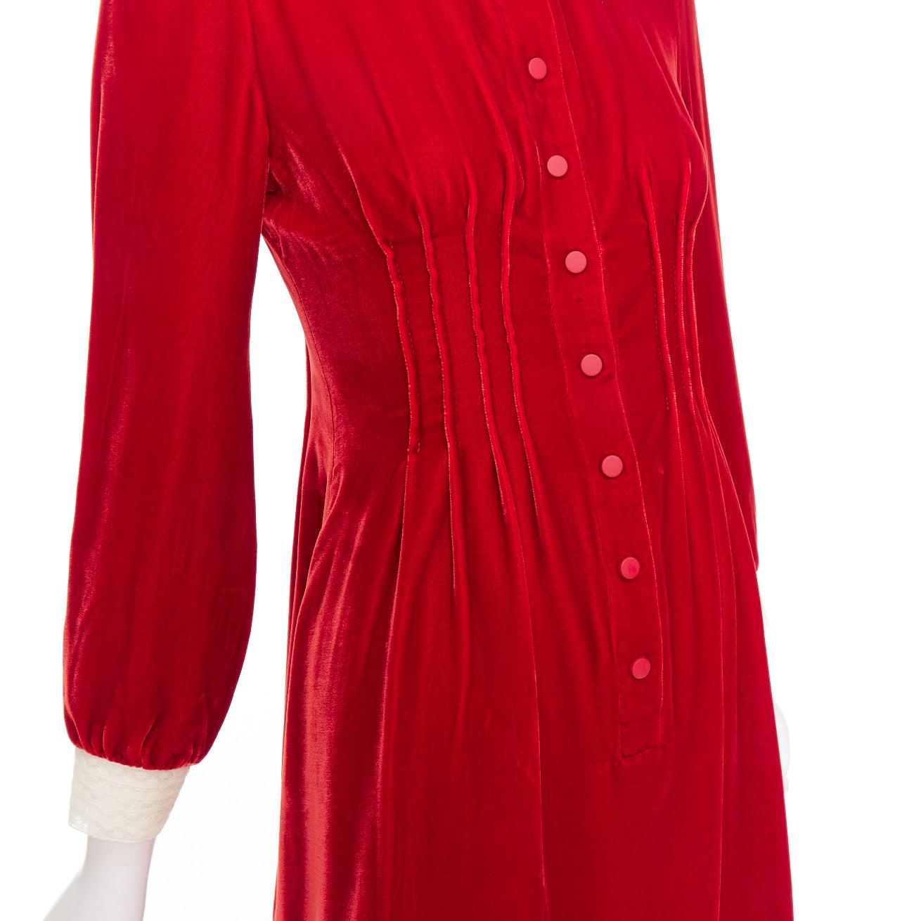DIOR 2017 Abito plissettato in velluto schiacciato rosso crema FR34 XS in vendita 2