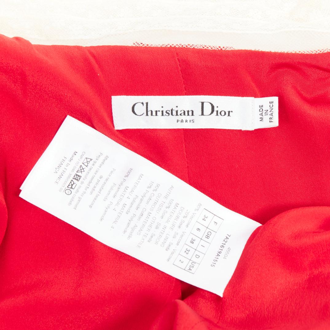 DIOR 2017 Abito plissettato in velluto schiacciato rosso crema FR34 XS in vendita 3