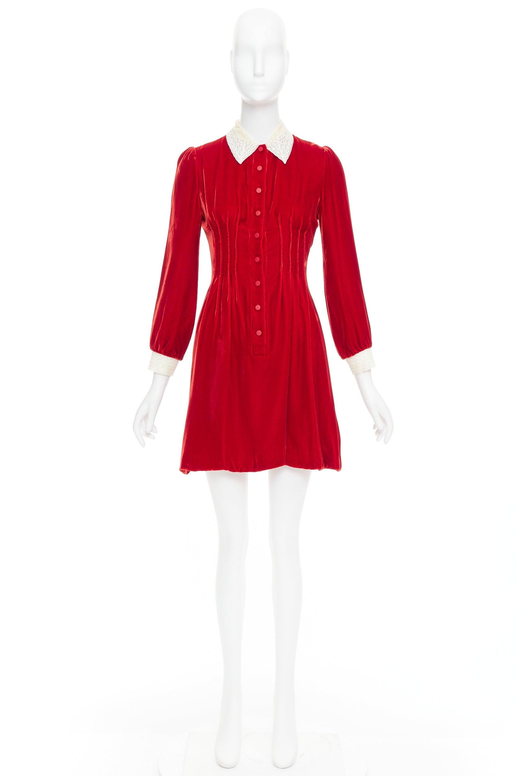 DIOR 2017 Abito plissettato in velluto schiacciato rosso crema FR34 XS in vendita 4