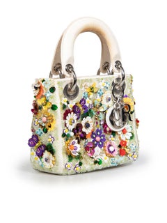 Dior 2017 White Satin Floral Beaded Mini Lady Dior