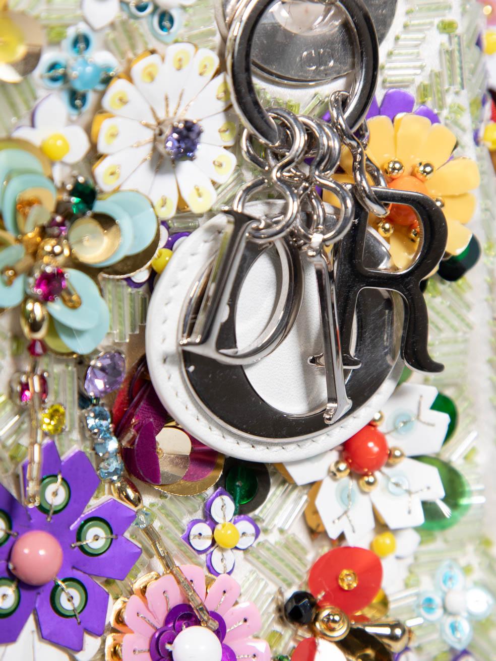 Dior 2017 White Satin Floral Beaded Mini Lady Dior 2