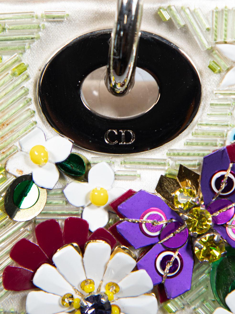 Dior 2017 White Satin Floral Beaded Mini Lady Dior 3