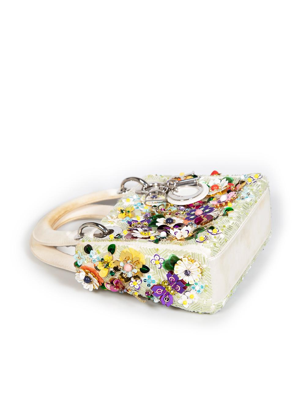 Dior 2017 White Satin Floral Beaded Mini Lady Dior 4
