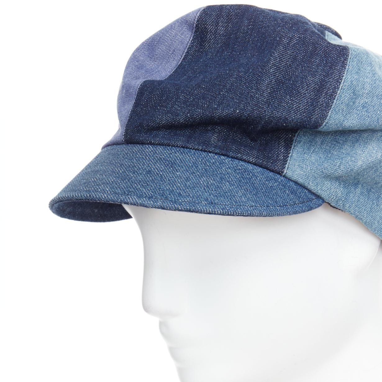 DIOR 2018 blue denim patchwork logo baker newsboy hat 58cm 2