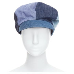 DIOR 2018 blue denim patchwork logo baker newsboy hat 58cm