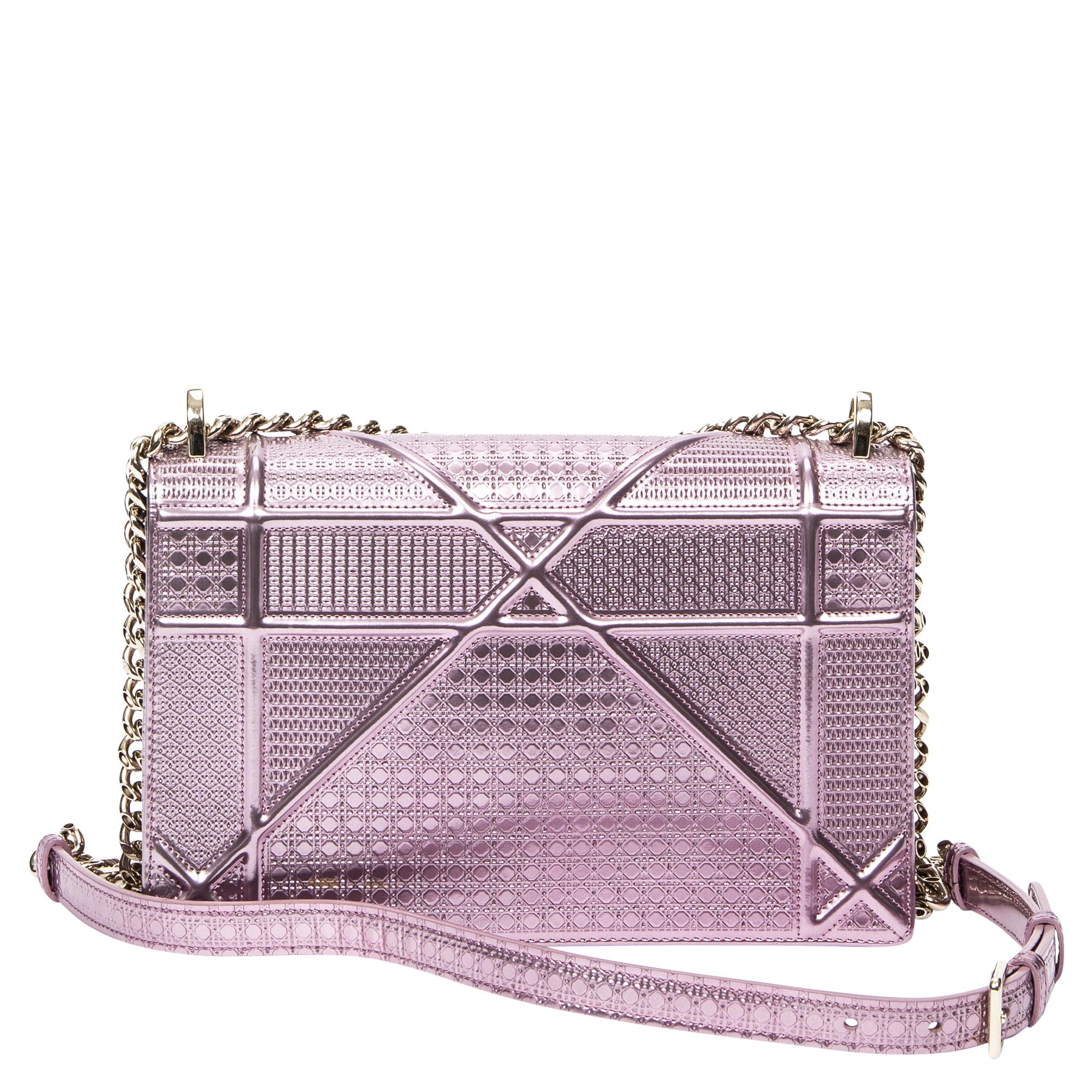 Dior 2018 Metallic Pink Cannage Crossbody Bag In Excellent Condition For Sale In Atlanta, GA