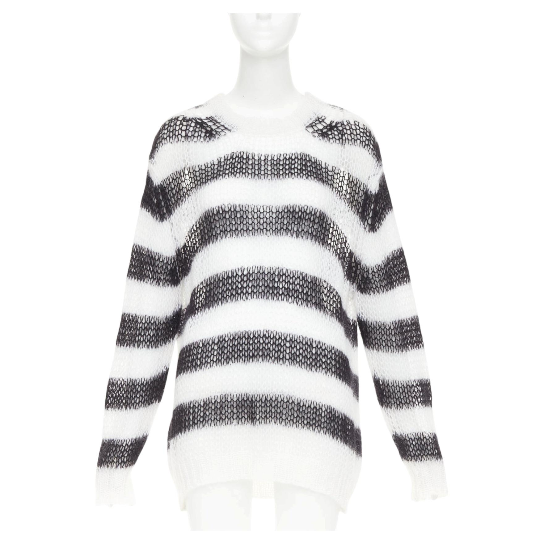 DIOR 2019 – Oversize-Pullover aus offenmaschigem Mohair mit Streifenmuster in Schwarz und Weiß, Größe L