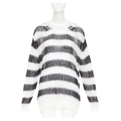 DIOR 2019 black white open knit mohair striped oversized sweater FR40 L