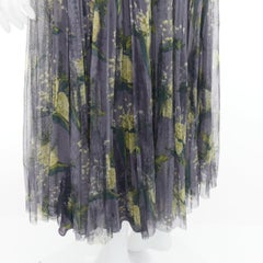 DIOR 2019 grey green floral print cotton tulle midi skirt FR42 XL