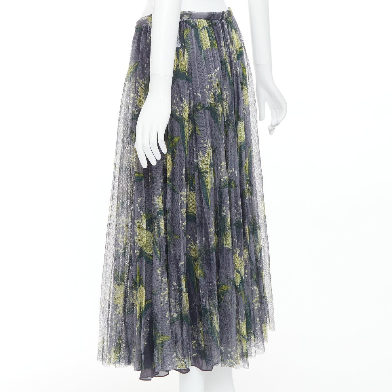 DIOR 2019 grey green floral print cotton tulle midi skirt FR42 XL 1